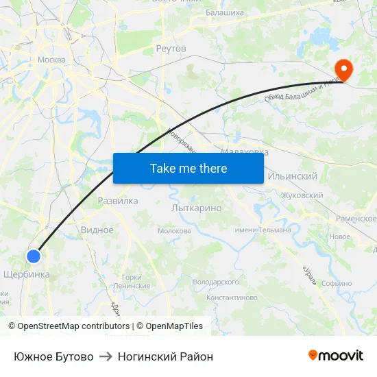 Южное Бутово to Ногинский Район map