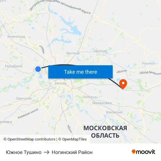 Южное Тушино to Ногинский Район map
