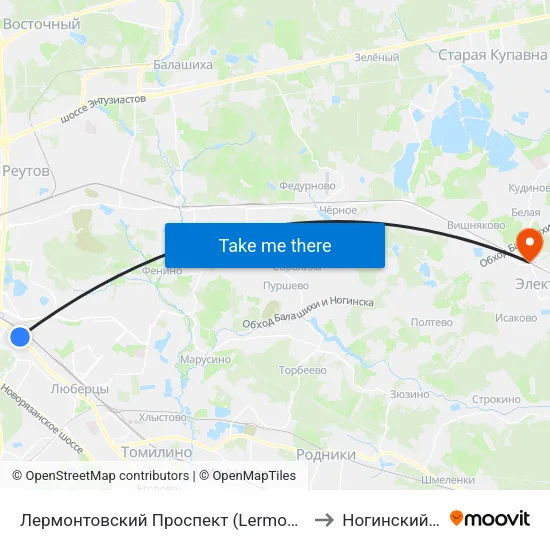 Лермонтовский Проспект (Lermontovsky Prospekt) to Ногинский Район map