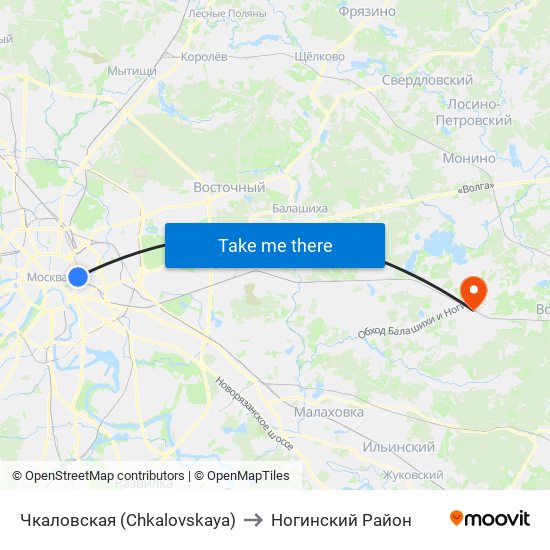 Чкаловская (Chkalovskaya) to Ногинский Район map