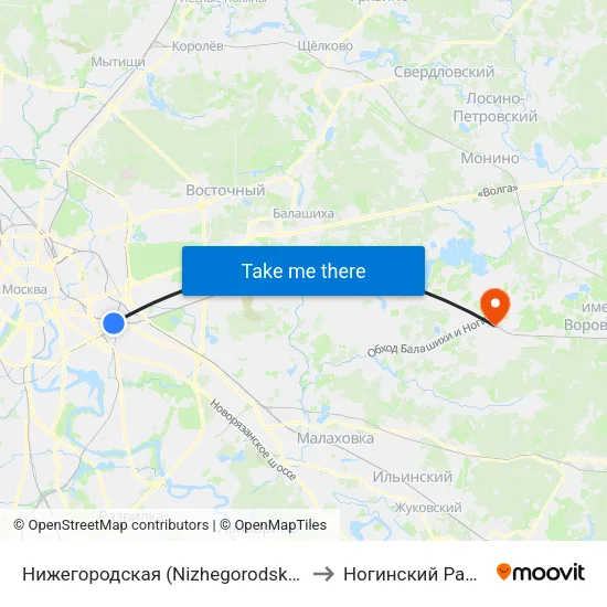 Нижегородская (Nizhegorodskaya) to Ногинский Район map