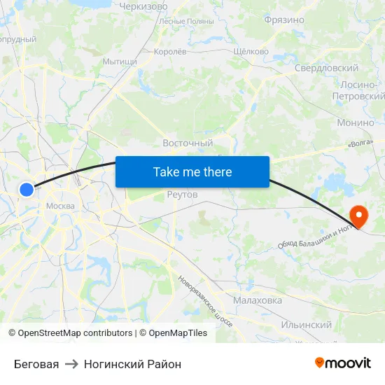 Беговая to Ногинский Район map