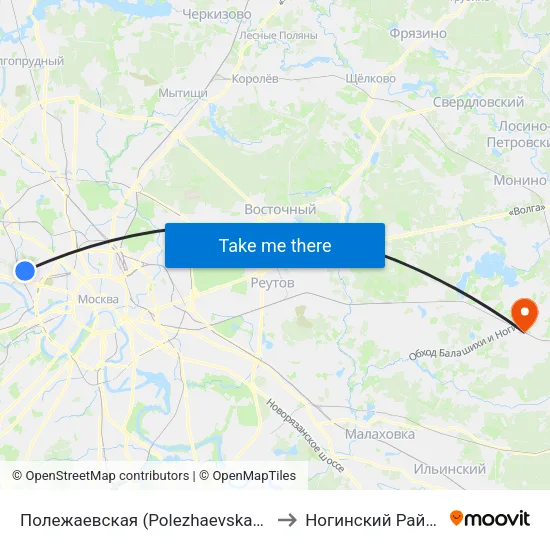 Полежаевская (Polezhaevskaya) to Ногинский Район map