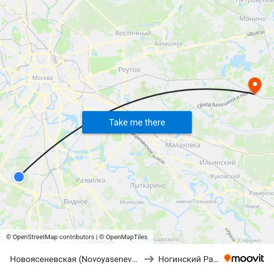 Новоясеневская (Novoyasenevskaya) to Ногинский Район map