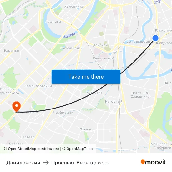 Даниловский to Проспект Вернадского map