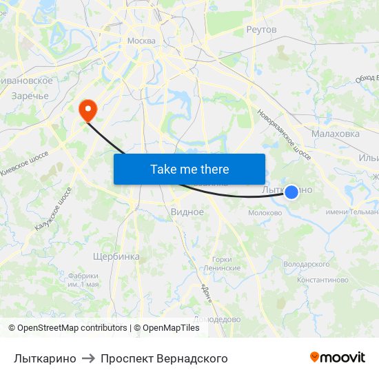 Лыткарино to Проспект Вернадского map