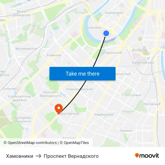 Хамовники to Проспект Вернадского map