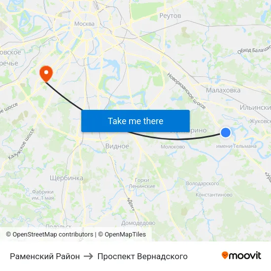 Раменский Район to Проспект Вернадского map