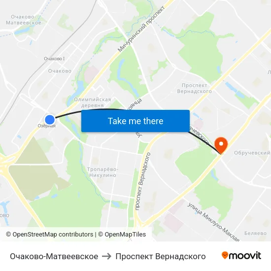 Очаково-Матвеевское to Проспект Вернадского map