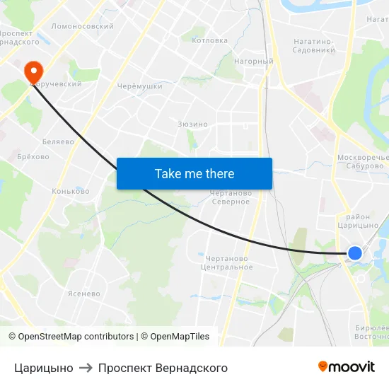 Царицыно to Проспект Вернадского map
