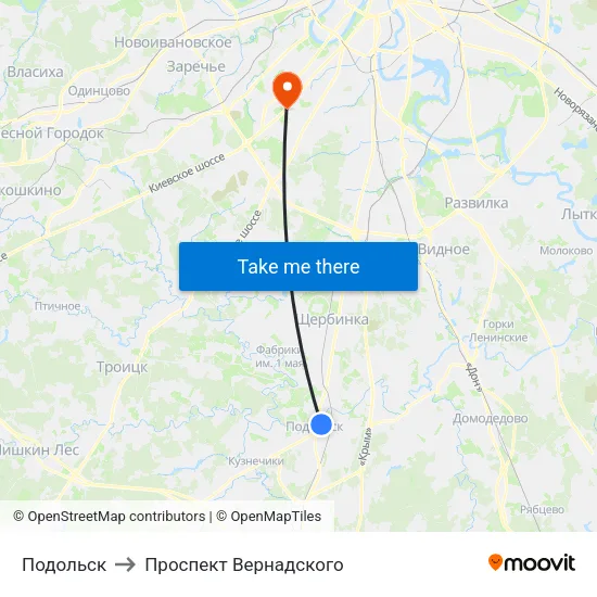 Подольск to Проспект Вернадского map