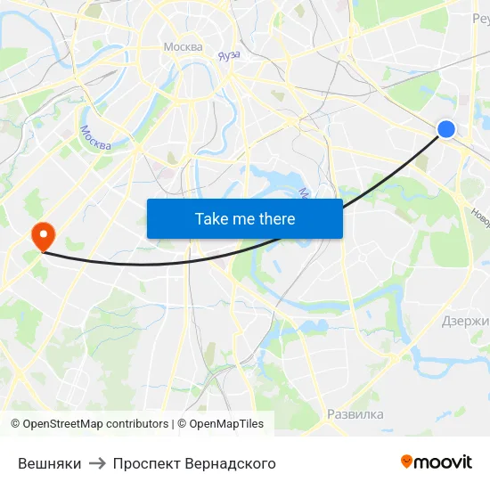 Вешняки to Проспект Вернадского map