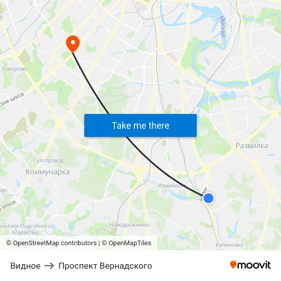 Видное to Проспект Вернадского map