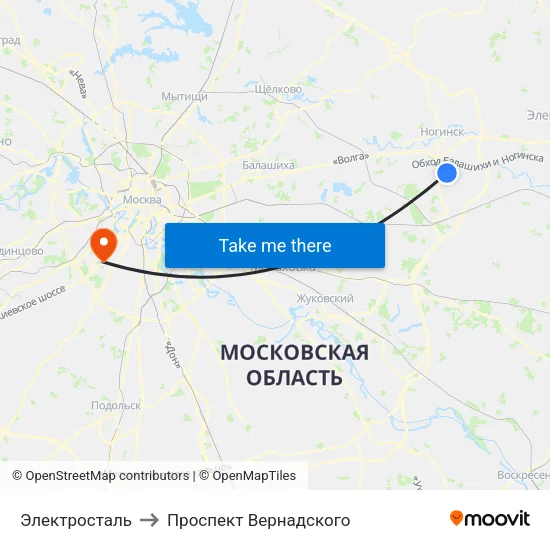 Электросталь to Проспект Вернадского map