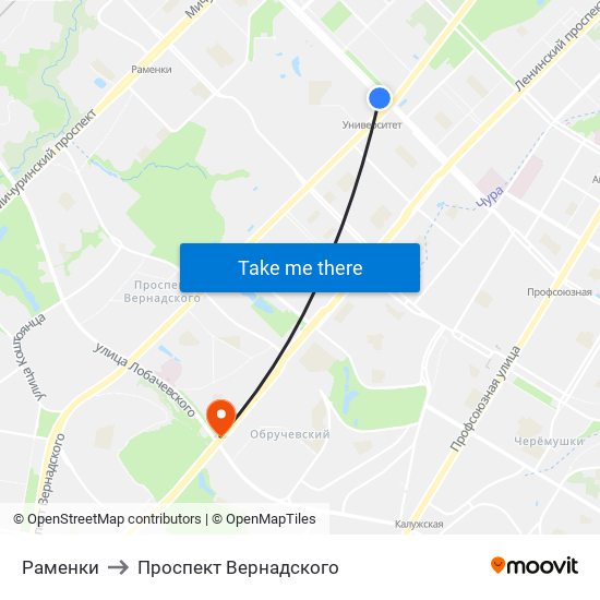 Раменки to Проспект Вернадского map