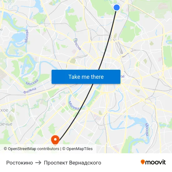 Ростокино to Проспект Вернадского map