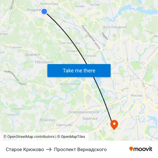 Старое Крюково to Проспект Вернадского map