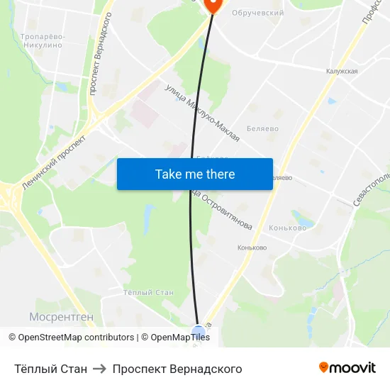 Тёплый Стан to Проспект Вернадского map