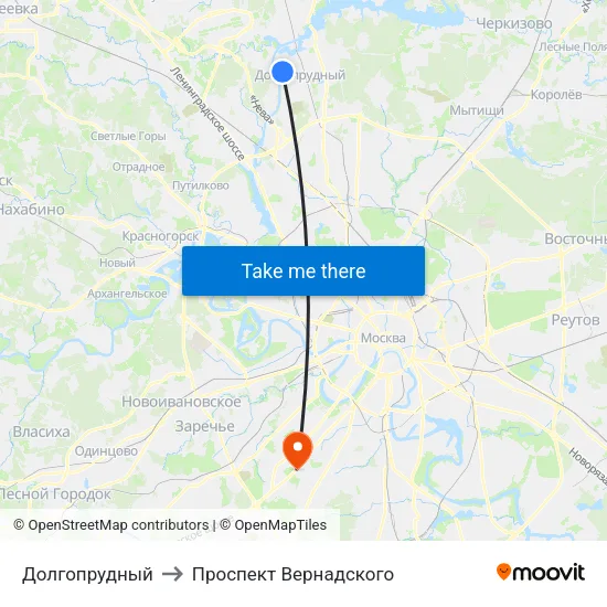 Долгопрудный to Проспект Вернадского map