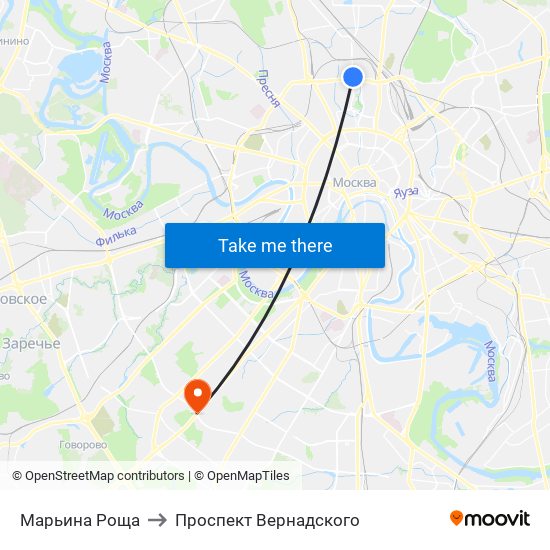 Марьина Роща to Проспект Вернадского map