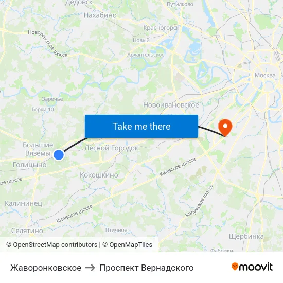 Жаворонковское to Проспект Вернадского map