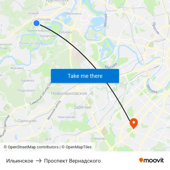 Ильинское to Проспект Вернадского map
