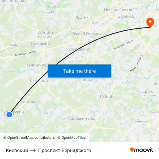 Киевский to Проспект Вернадского map