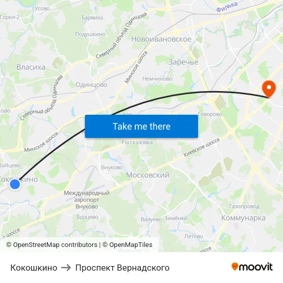 Кокошкино to Проспект Вернадского map