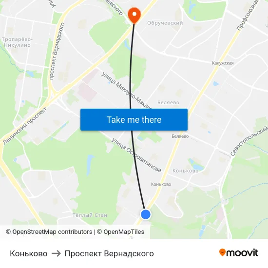 Коньково to Проспект Вернадского map