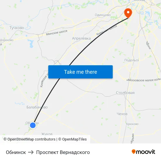 Обнинск to Проспект Вернадского map