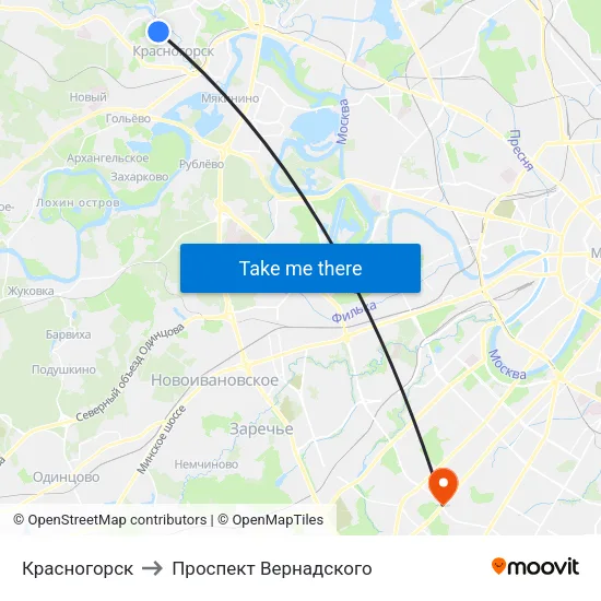 Красногорск to Проспект Вернадского map