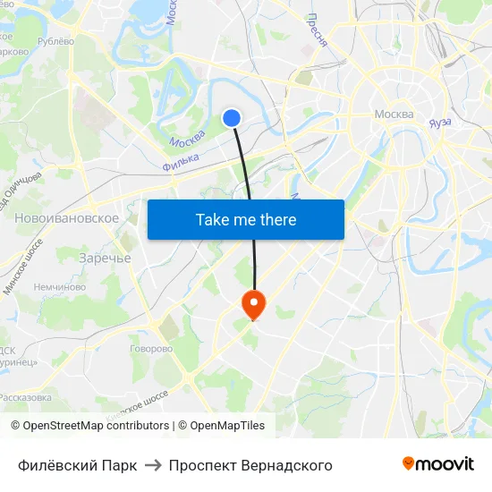 Филёвский Парк to Проспект Вернадского map