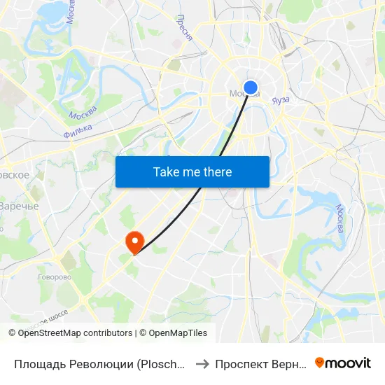 Площадь Революции (Ploschad Revolyutsii) to Проспект Вернадского map