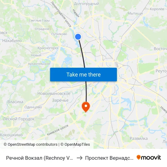 Речной Вокзал (Rechnoy Vokzal) to Проспект Вернадского map