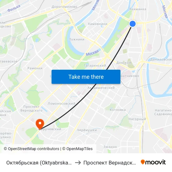 Октябрьская (Oktyabrskaya) to Проспект Вернадского map