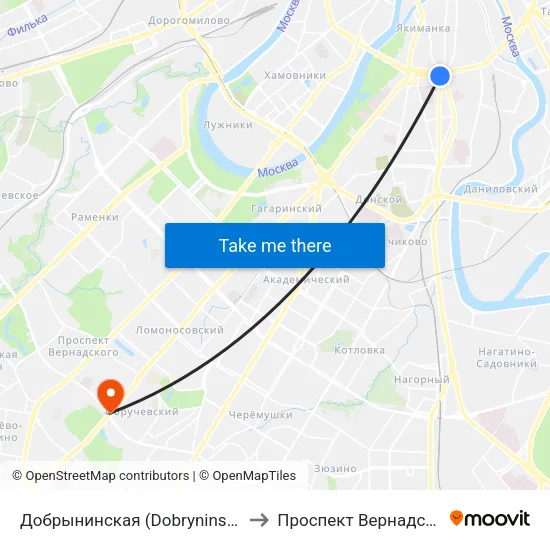 Добрынинская (Dobryninskaya) to Проспект Вернадского map