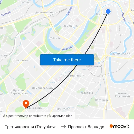 Третьяковская (Tretyakovskaya) to Проспект Вернадского map
