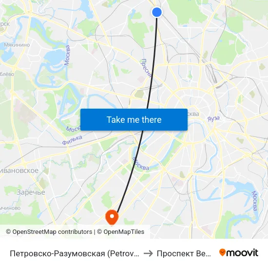 Петровско-Разумовская (Petrovsko-Razumovskaya) to Проспект Вернадского map