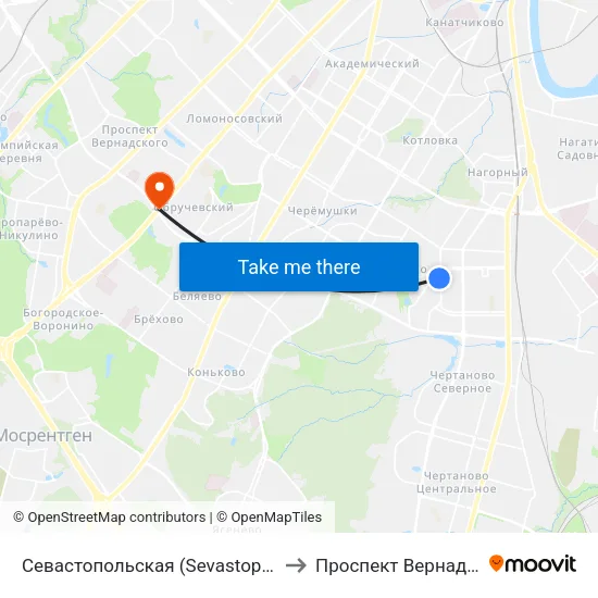 Севастопольская (Sevastopolskaya) to Проспект Вернадского map