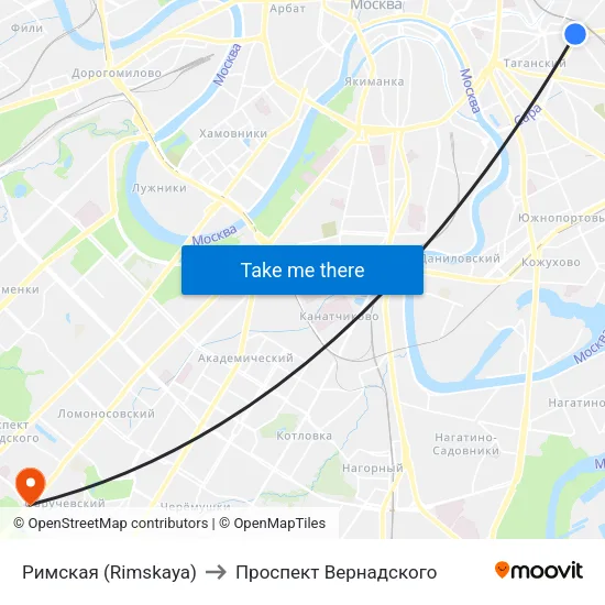 Римская (Rimskaya) to Проспект Вернадского map