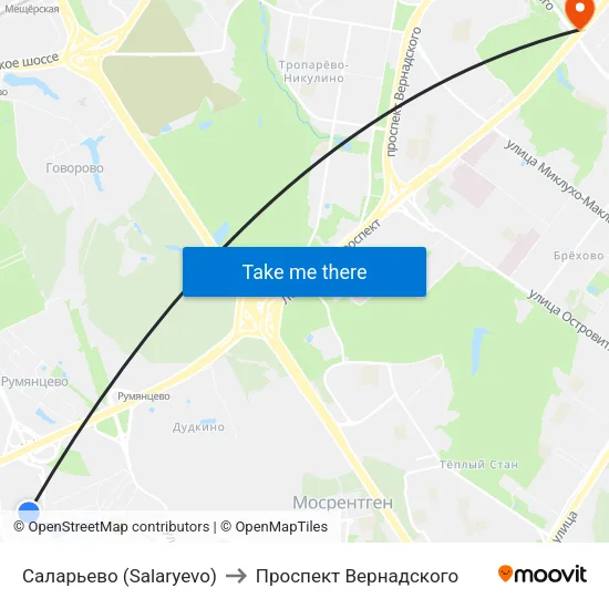 Саларьево (Salaryevo) to Проспект Вернадского map