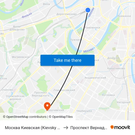 Москва Киевская (Kievsky Station) to Проспект Вернадского map