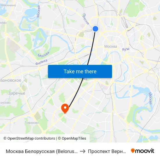 Москва Белорусская (Belorussky Station) to Проспект Вернадского map