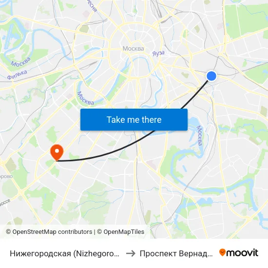 Нижегородская (Nizhegorodskaya) to Проспект Вернадского map