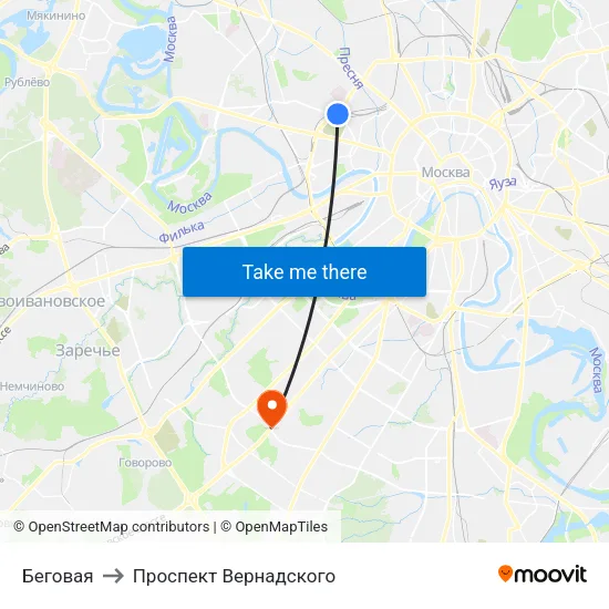 Беговая to Проспект Вернадского map
