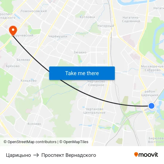 Царицыно to Проспект Вернадского map
