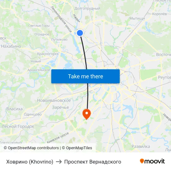 Ховрино (Khovrino) to Проспект Вернадского map