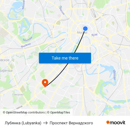 Лубянка (Lubyanka) to Проспект Вернадского map