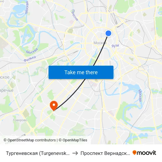 Тургеневская (Turgenevskaya) to Проспект Вернадского map