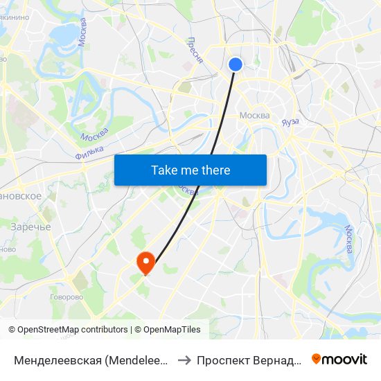 Менделеевская (Mendeleevskaya) to Проспект Вернадского map